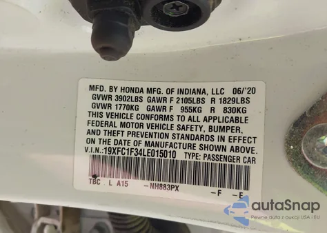 2020 Honda Civic Ex из США, поврежденный, VIN 19XFC1F34LE015010